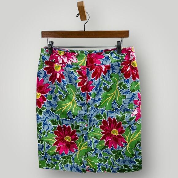 Talbots Skirt 6P Blue Red Floral Cotton Twill Casual Cottagecore - Picture 4 of 9